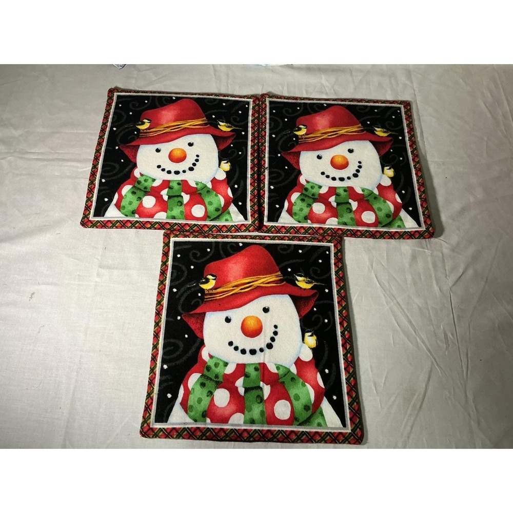 Handmade Set Of 3 Christmas Snowman Heat Resistant Pot Holders